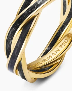 DY Helios™ Band Ring 18K Yellow Gold with Forged Carbon, 6mm