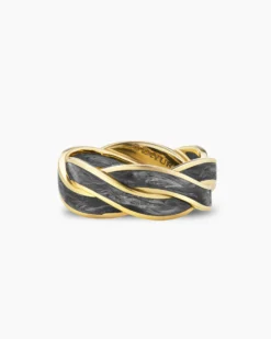 DY Helios™ Band Ring 18K Yellow Gold with Forged Carbon, 9mm