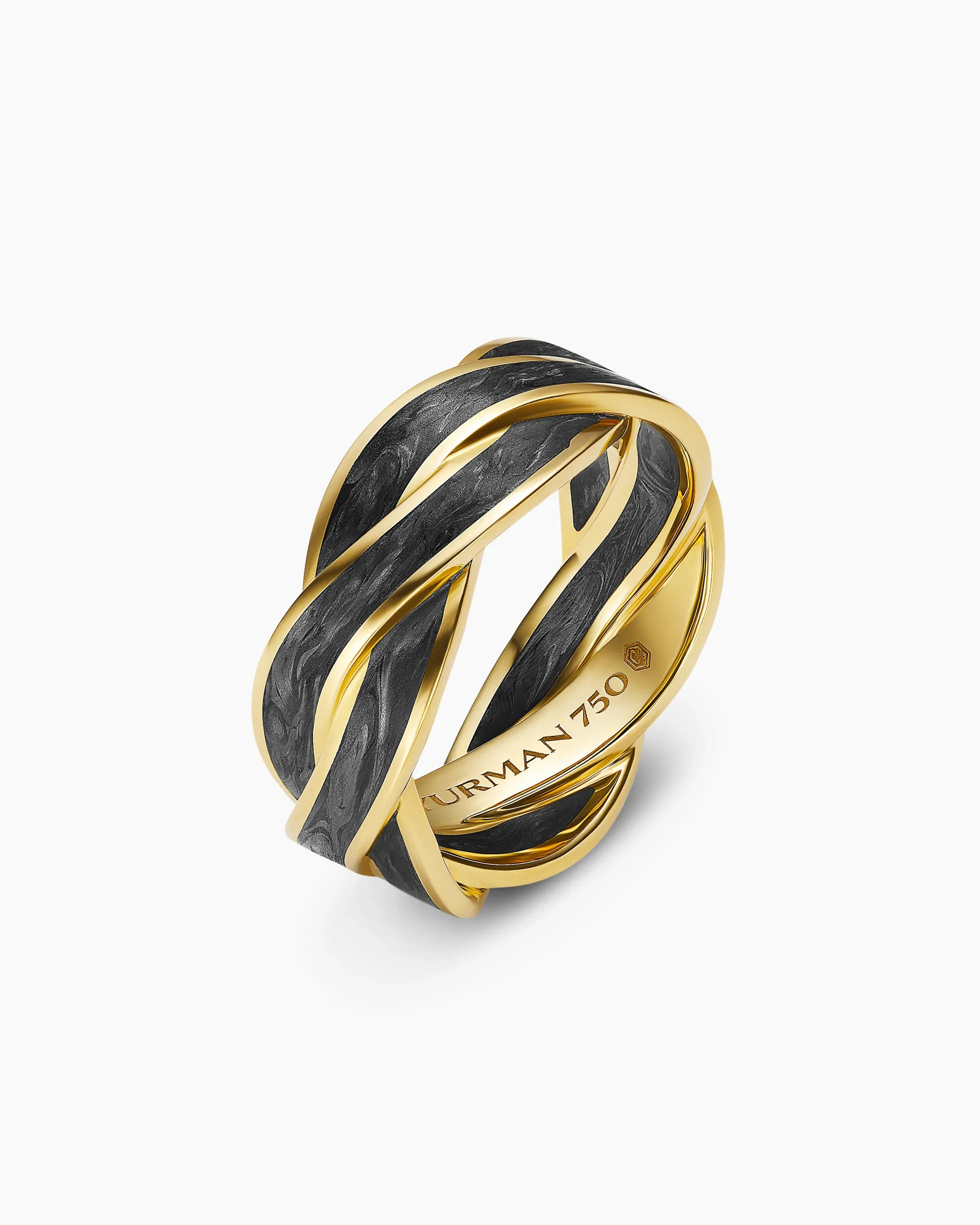 DY Helios™ Band Ring 18K Yellow Gold with Forged Carbon, 9mm