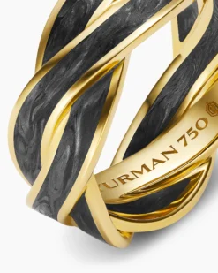 DY Helios™ Band Ring 18K Yellow Gold with Forged Carbon, 9mm