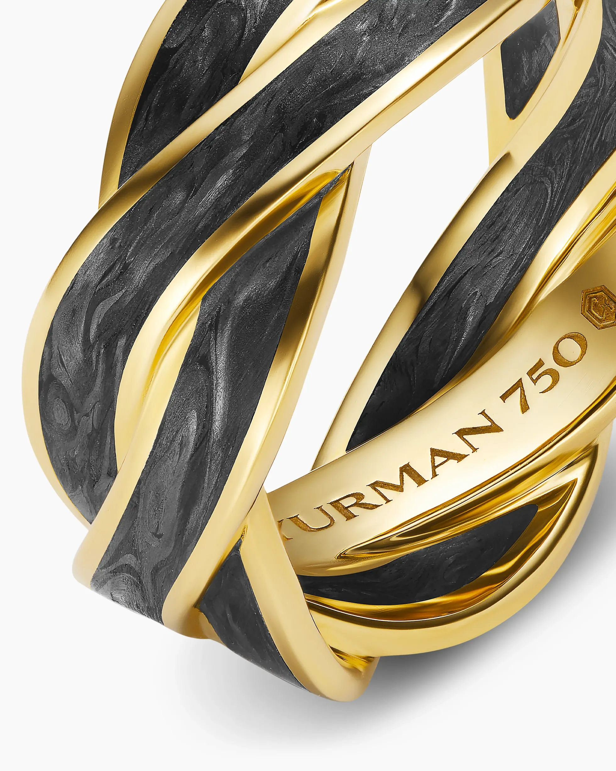DY Helios™ Band Ring 18K Yellow Gold with Forged Carbon, 9mm
