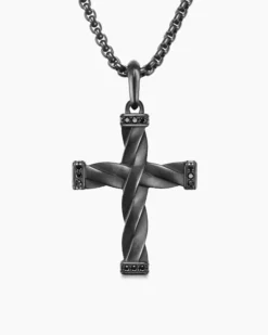 DY Helios™ Cross Pendant Black Titanium with Black Diamonds, 36mm