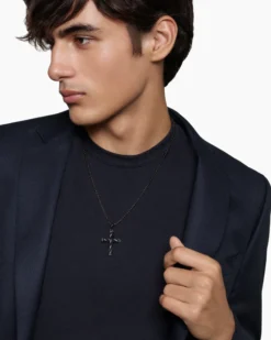 DY Helios™ Cross Pendant Black Titanium with Black Diamonds, 36mm