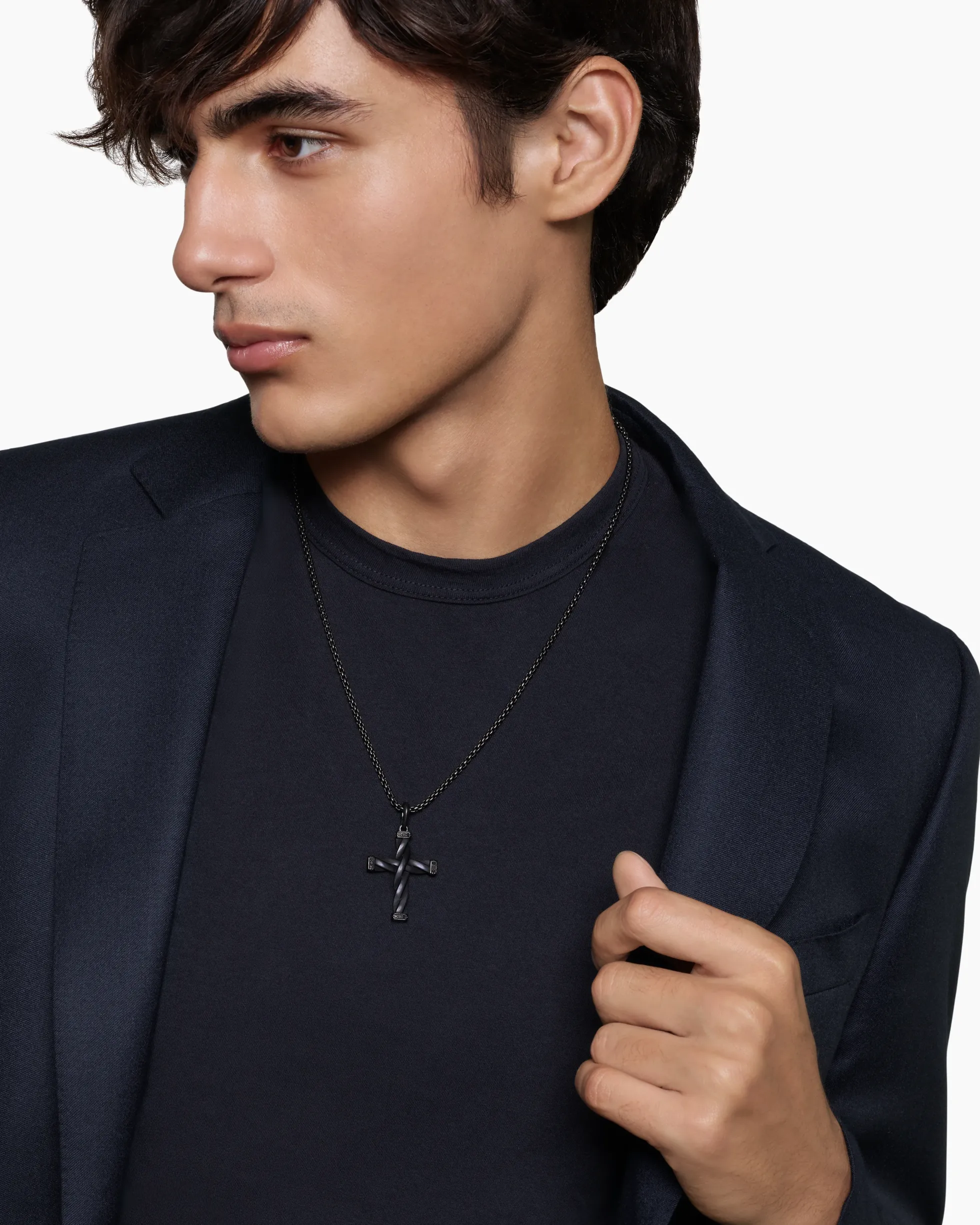DY Helios™ Cross Pendant Black Titanium with Black Diamonds, 36mm
