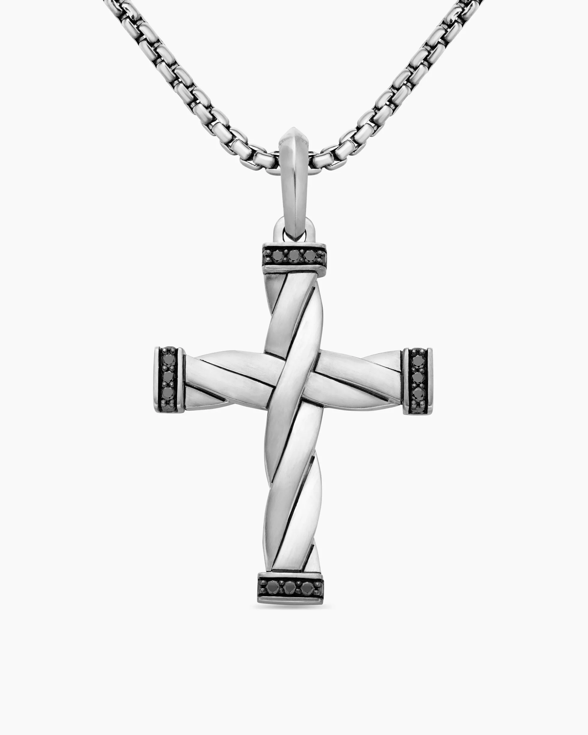 DY Helios™ Cross Pendant Sterling Silver with Black Diamonds, 36mm