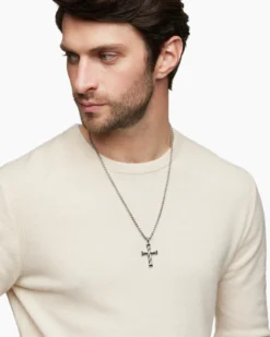 DY Helios™ Cross Pendant Sterling Silver with Black Diamonds, 36mm