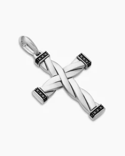 DY Helios™ Cross Pendant Sterling Silver with Black Diamonds, 36mm