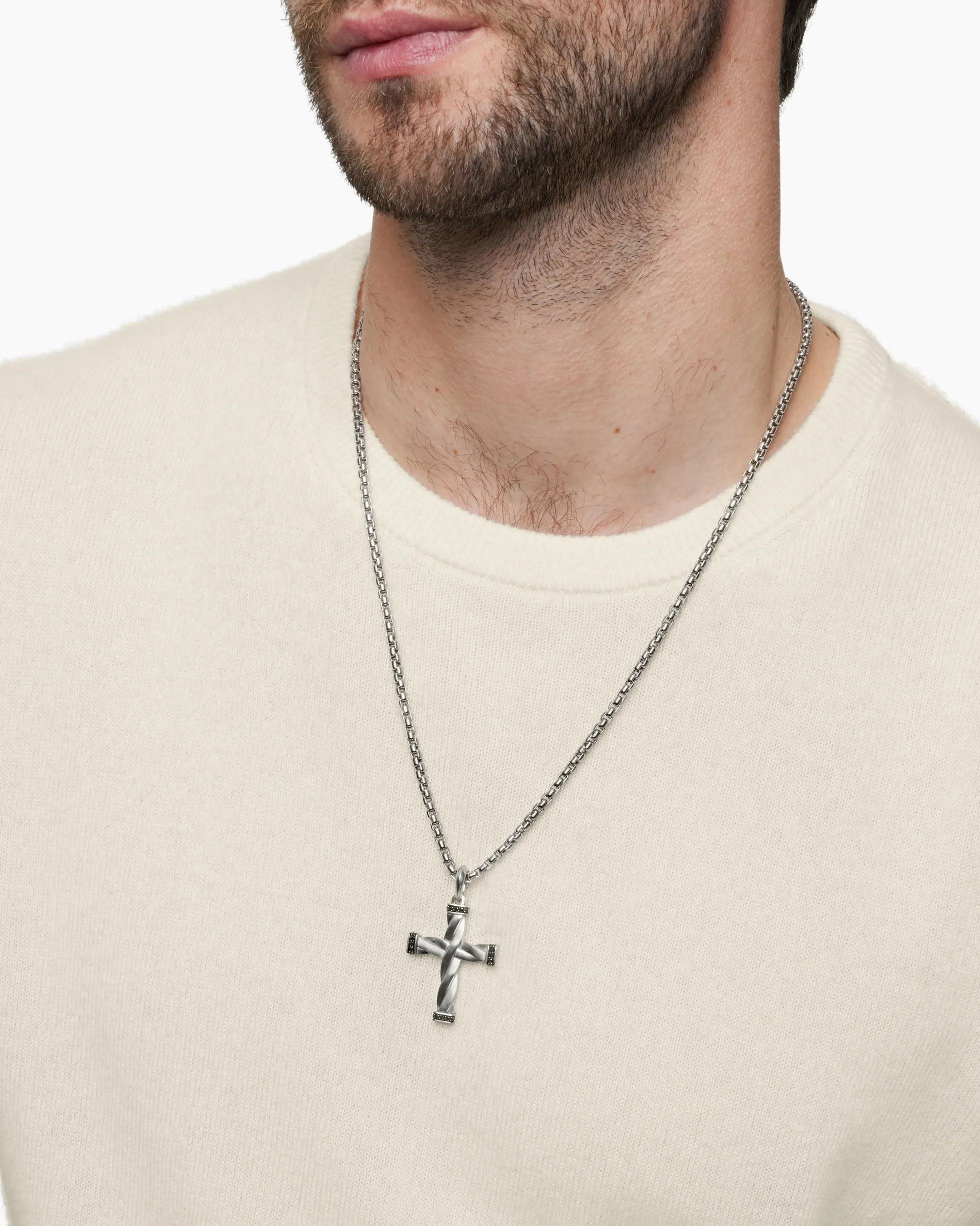 DY Helios™ Cross Pendant Sterling Silver with Black Diamonds, 36mm