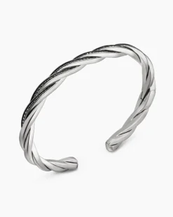 DY Helios™ Cuff Bracelet Sterling Silver with Black Diamonds, 6mm