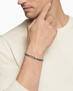 DY Helios™ Cuff Bracelet Sterling Silver with Black Diamonds, 6mm