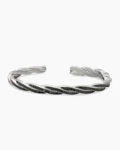 DY Helios™ Cuff Bracelet Sterling Silver with Black Diamonds, 6mm