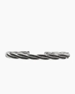 DY Helios™ Cuff Bracelet Sterling Silver with Black Diamonds, 6mm