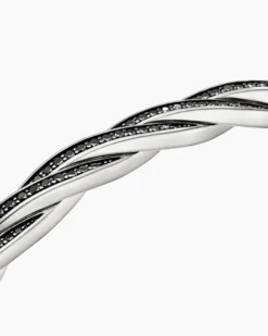 DY Helios™ Cuff Bracelet Sterling Silver with Black Diamonds, 6mm