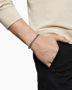 DY Helios™ Cuff Bracelet Sterling Silver with Black Diamonds, 6mm