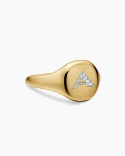 DY Initial Pinky Ring 18K Yellow Gold with Diamond A, 9.8mm