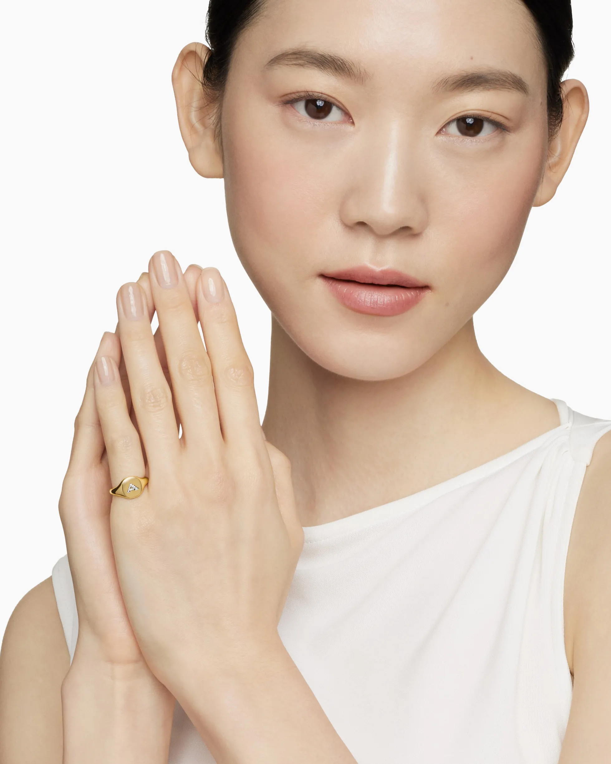 DY Initial Pinky Ring 18K Yellow Gold with Diamond A, 9.8mm