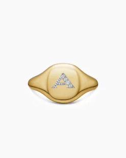 DY Initial Pinky Ring 18K Yellow Gold with Diamond A, 9.8mm