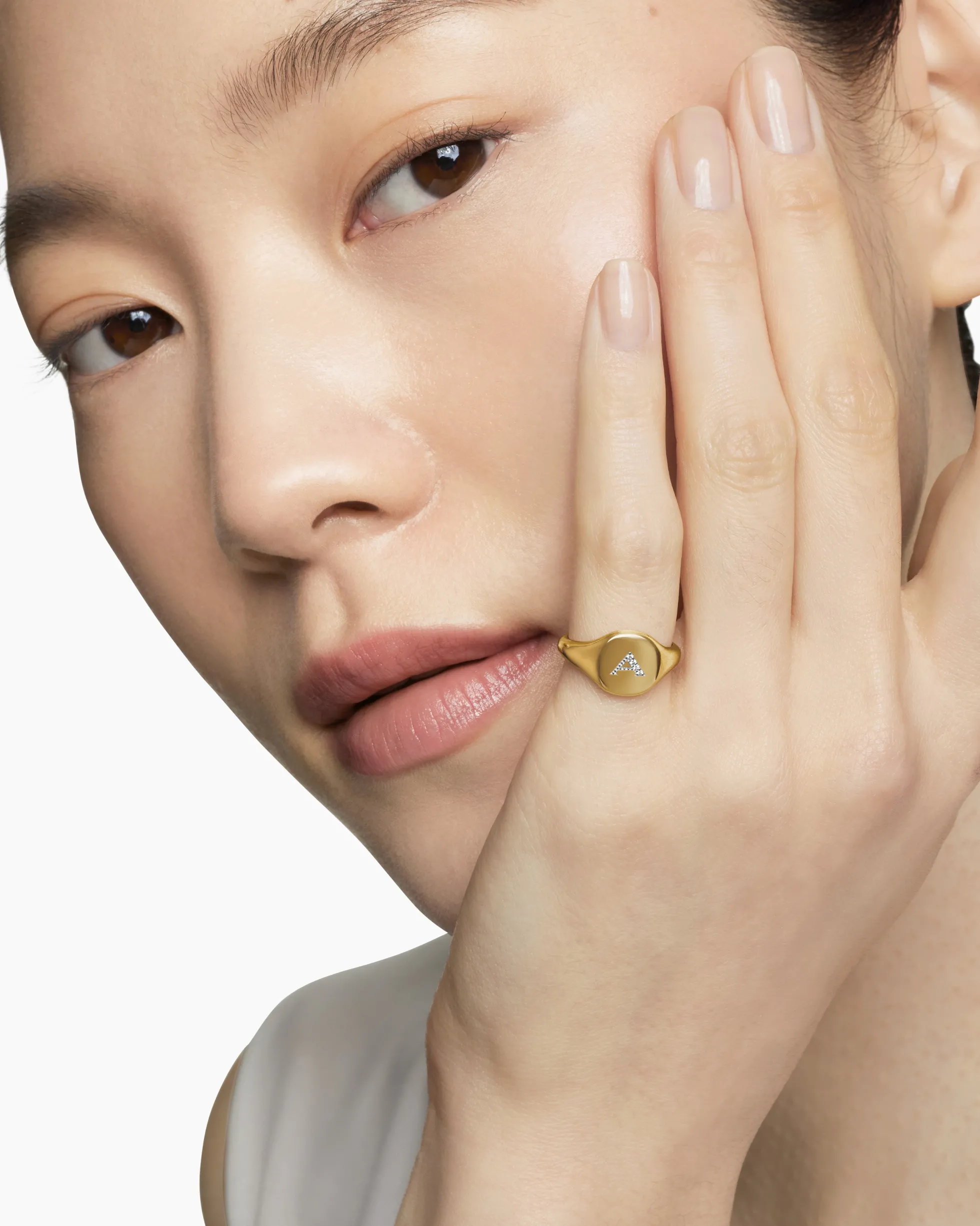 DY Initial Pinky Ring 18K Yellow Gold with Diamond A, 9.8mm