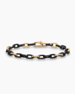 DY Madison® Chain Bracelet Black Titanium with 18K Yellow Gold, 6mm