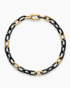 DY Madison® Chain Bracelet Black Titanium with 18K Yellow Gold, 6mm