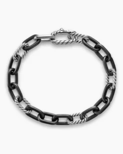 DY Madison® Chain Bracelet Black Titanium with Sterling Silver, 8.5mm