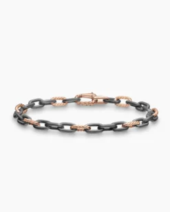 DY Madison® Chain Bracelet Grey Titanium with 18K Rose Gold, 6mm