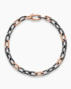 DY Madison® Chain Bracelet Grey Titanium with 18K Rose Gold, 6mm