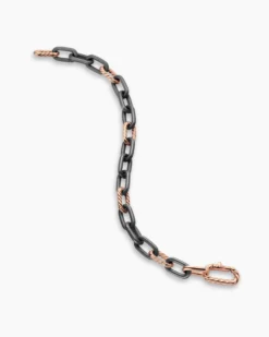 DY Madison® Chain Bracelet Grey Titanium with 18K Rose Gold, 8.5mm