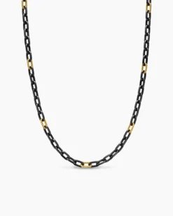 DY Madison® Chain Necklace Black Titanium with 18K Yellow Gold, 6mm