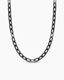 DY Madison® Chain Necklace Black Titanium with Sterling Silver, 8.5mm