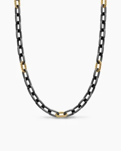DY Madison® Chain Necklace Black Titanium with 18K Yellow Gold, 8.5mm
