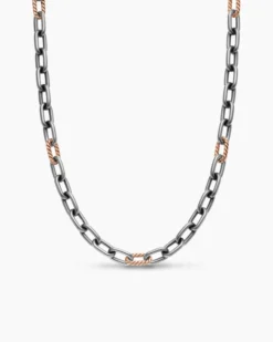 DY Madison® Chain Necklace Grey Titanium with 18K Rose Gold, 8.5mm