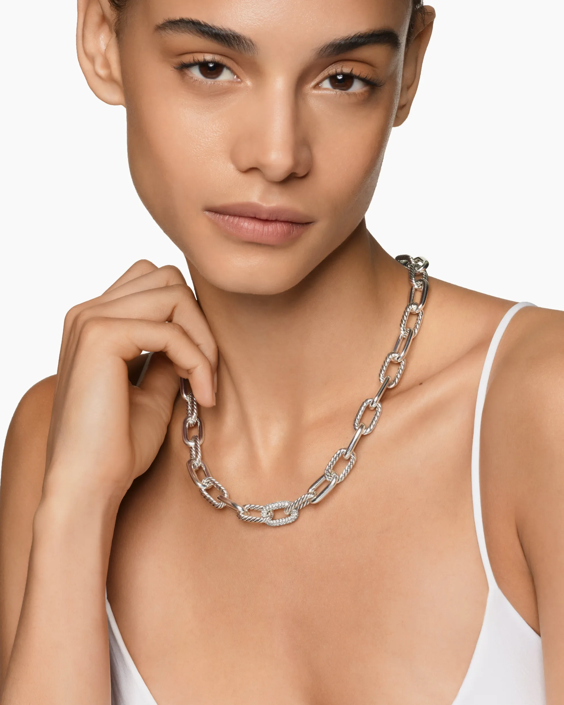 DY Madison® Chain Necklace Sterling Silver with Diamonds, 11mm