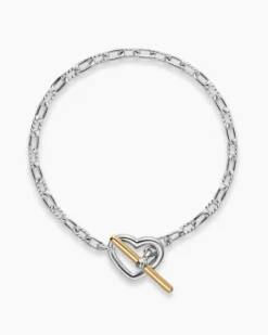 DY Madison® Heart Toggle Chain Bracelet Sterling Silver with 18K Yellow Gold, 3mm