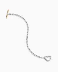 DY Madison® Heart Toggle Chain Bracelet Sterling Silver with 18K Yellow Gold, 3mm