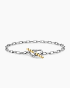 DY Madison® Heart Toggle Chain Bracelet Sterling Silver with 18K Yellow Gold, 3mm