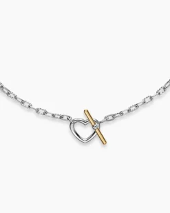 DY Madison® Heart Toggle Chain Necklace Sterling Silver with 18K Yellow Gold, 3mm