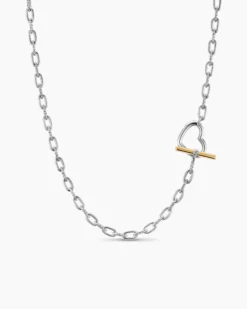 DY Madison® Heart Toggle Chain Necklace Sterling Silver with 18K Yellow Gold, 3mm