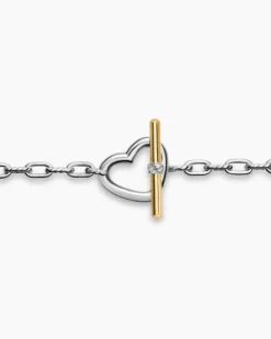 DY Madison® Heart Toggle Chain Necklace Sterling Silver with 18K Yellow Gold, 3mm