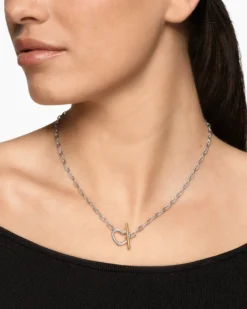 DY Madison® Heart Toggle Chain Necklace Sterling Silver with 18K Yellow Gold, 3mm