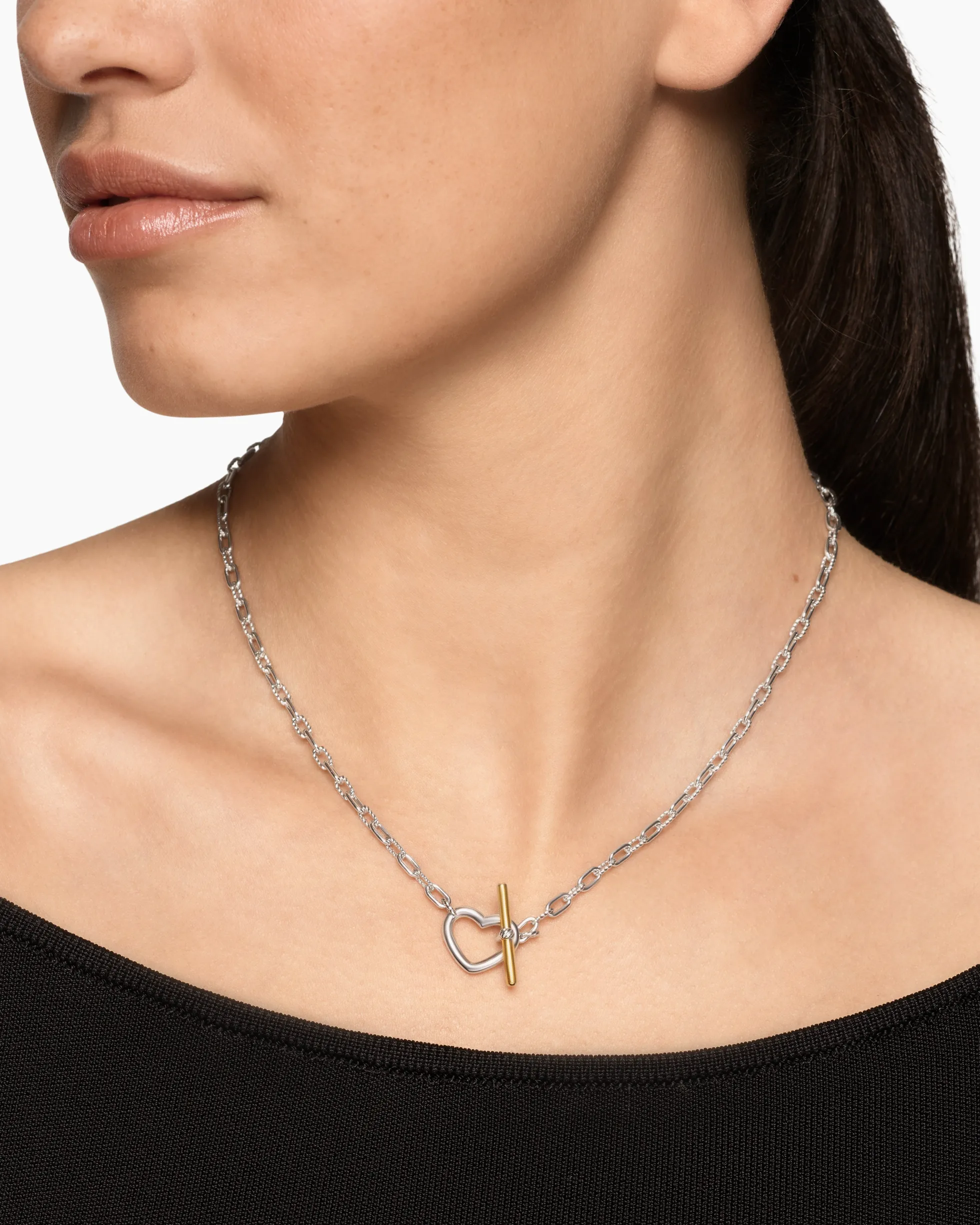 DY Madison® Heart Toggle Chain Necklace Sterling Silver with 18K Yellow Gold, 3mm