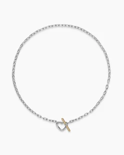 DY Madison® Heart Toggle Chain Necklace Sterling Silver with 18K Yellow Gold, 3mm