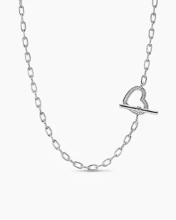 DY Madison® Heart Toggle Chain Necklace Sterling Silver with Diamonds, 3mm