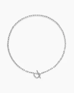 DY Madison® Heart Toggle Chain Necklace Sterling Silver with Diamonds, 3mm