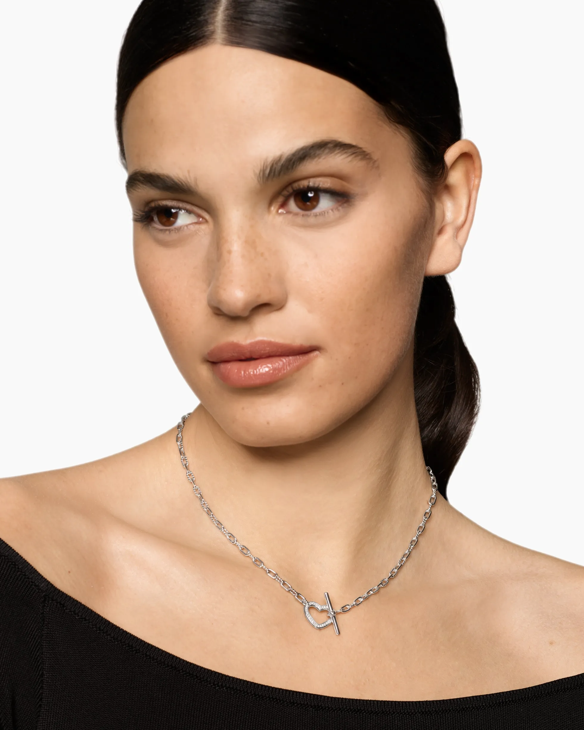 DY Madison® Heart Toggle Chain Necklace Sterling Silver with Diamonds, 3mm