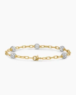 DY Madison® Pavé Bead Chain Bracelet 18K Yellow Gold with Diamonds, 3mm
