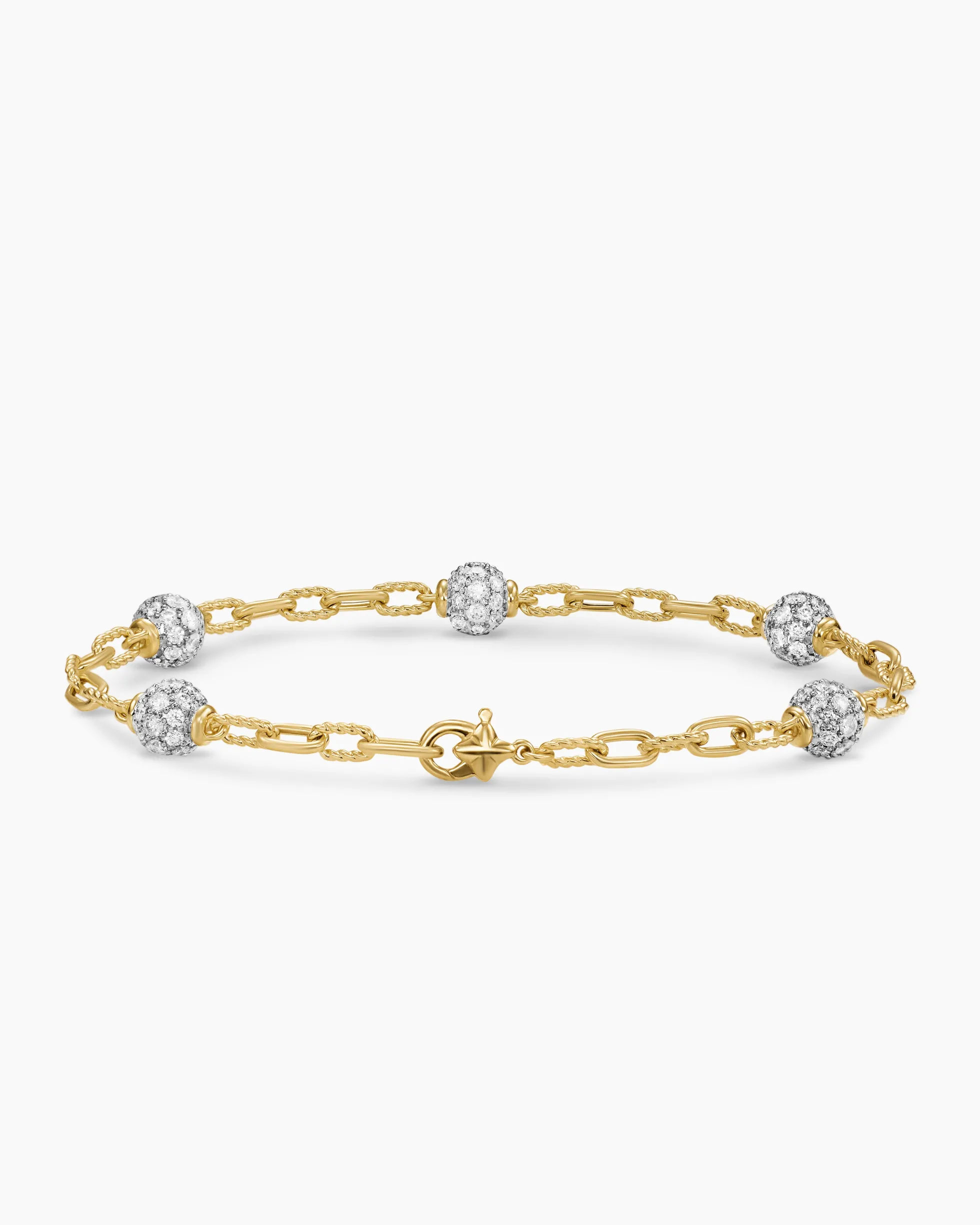 DY Madison® Pavé Bead Chain Bracelet 18K Yellow Gold with Diamonds, 3mm