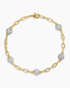 DY Madison® Pavé Bead Chain Bracelet 18K Yellow Gold with Diamonds, 3mm