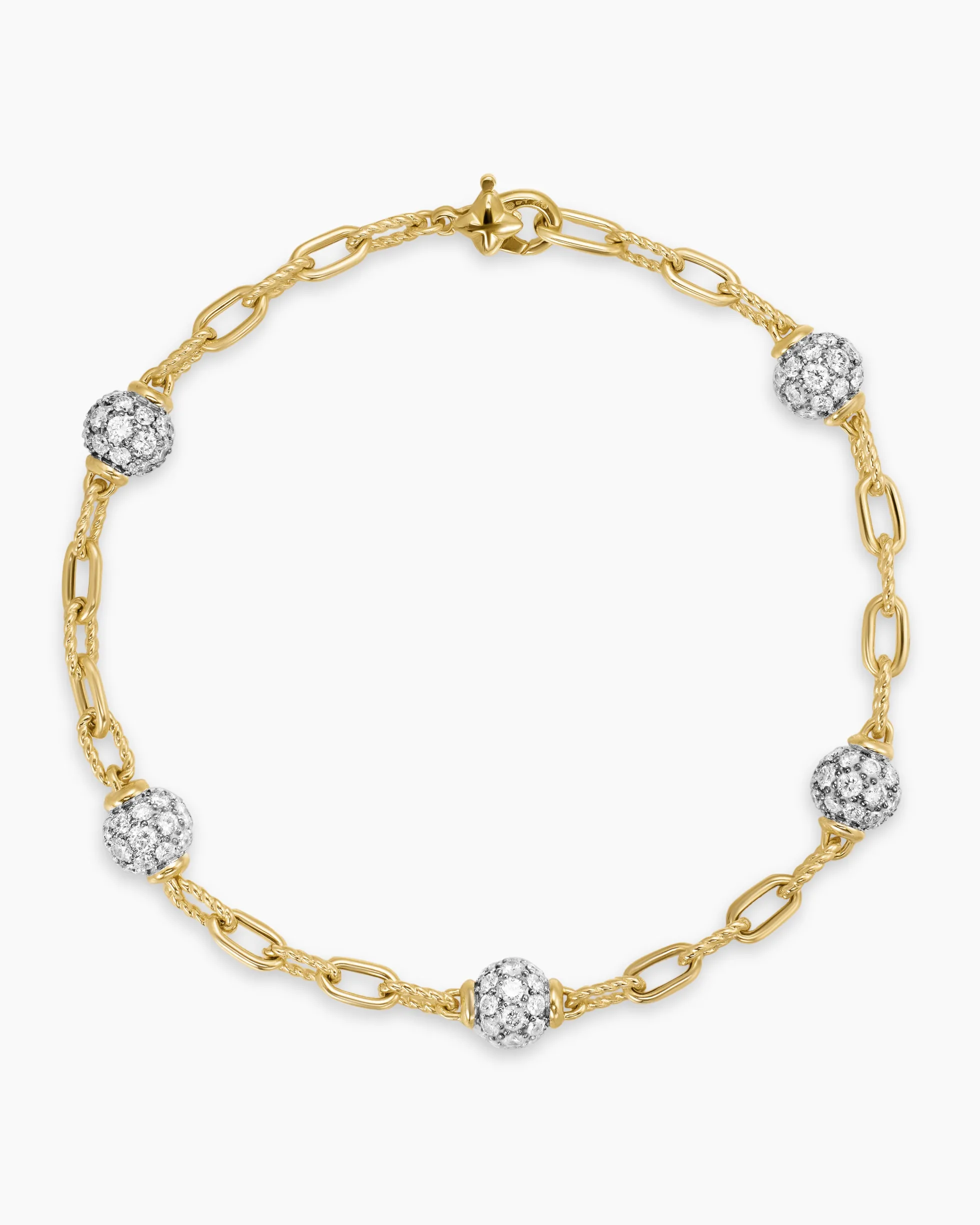 DY Madison® Pavé Bead Chain Bracelet 18K Yellow Gold with Diamonds, 3mm