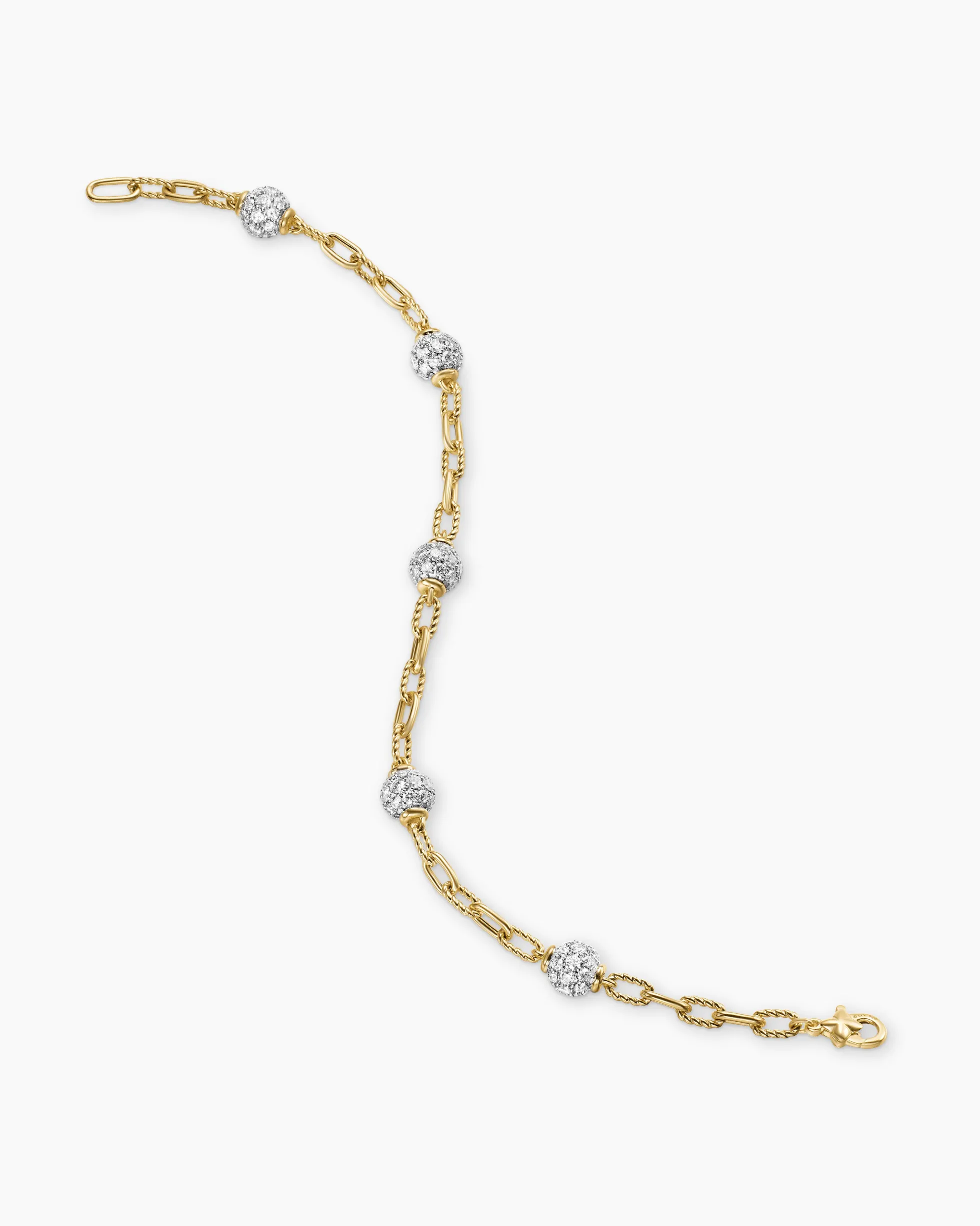 DY Madison® Pavé Bead Chain Bracelet 18K Yellow Gold with Diamonds, 3mm